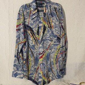 The Bradford Exchange Multicolor Abstract Dress Shirt Whimsical, Flirty, Party